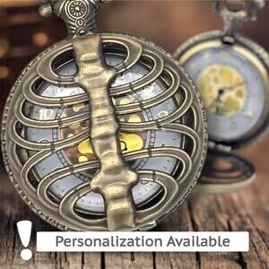 Skeleton Pocket Watch - Gothic Gold Timepiece for Dark Souls & Antique Lovers